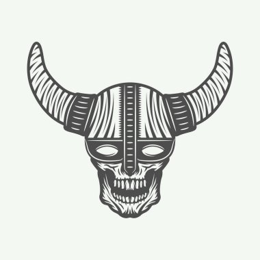 Viking dümen retro tarzı Vintage kafatasında. Tek renkli grafik sanatı. Vektör çizim.