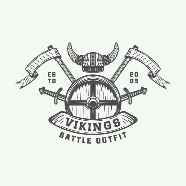 Vintage Vikingar Motiverande Logotyp Etikett Emblem Badge Retrostil Med Citat — Stock vektor