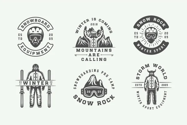 Conjunto Logotipos Snowboard Vintage Esquí Deportes Invierno Insignias Emblemas Elementos — Archivo Imágenes Vectoriales