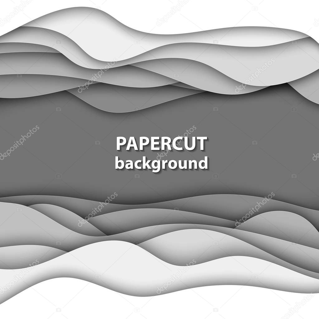 Vector background with white paper cut shapes. 3D abstract paper art style, design layout for business presentations, flyers, posters, prints, decoration, cards, brochure cover.