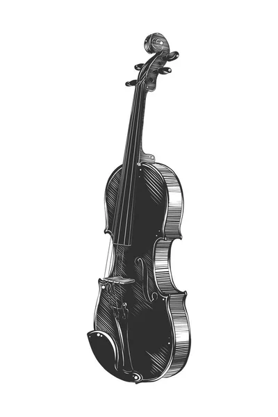 矢量雕刻风格插图为海报 装饰和印刷品 手绘素描的小提琴在单色孤立的白色背景 详细年份木刻风格图 — 图库矢量图片