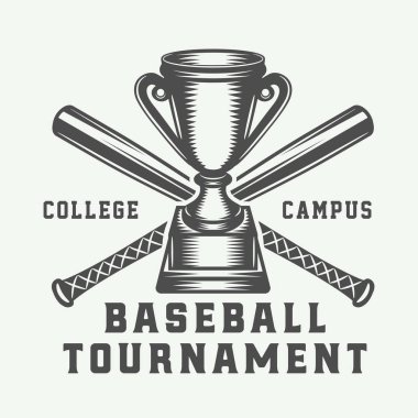 Vintage beyzbol spor logo, amblem, rozet, mark, etiket. Tek renkli grafik sanatı illüstrasyon vektör