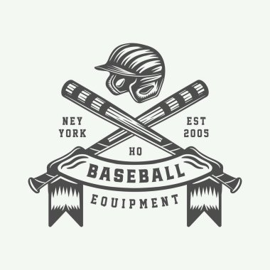 Vintage beyzbol spor logo, amblem, rozet, mark, etiket. Tek renkli grafik sanatı illüstrasyon vektör