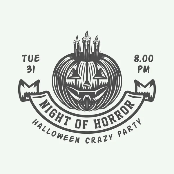 Vintage Retro Halloween Logo Emblema Insignia Etiqueta Marca Parche Monochrome — Vector de stock