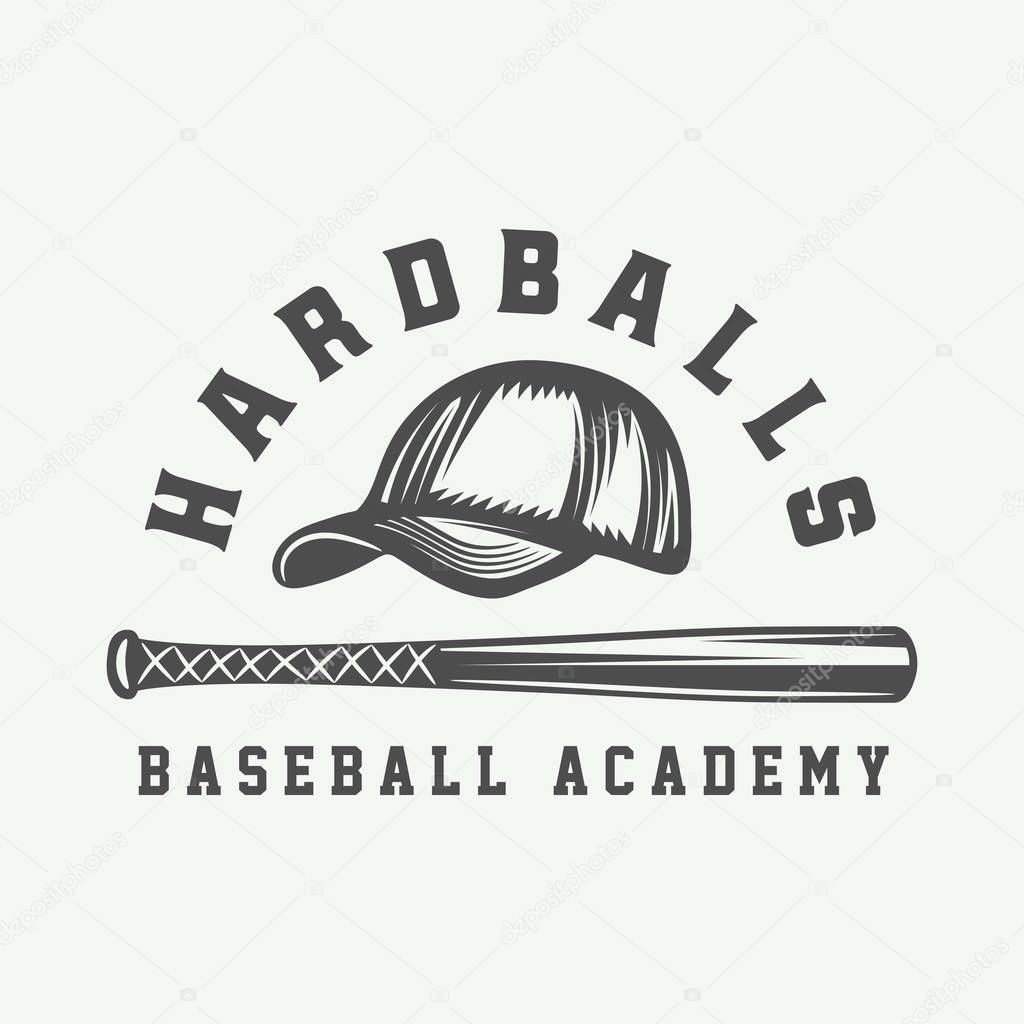 Vintage baseball sport logo, emblem, badge, mark, label. Monochrome Graphic Art Illustration Vector