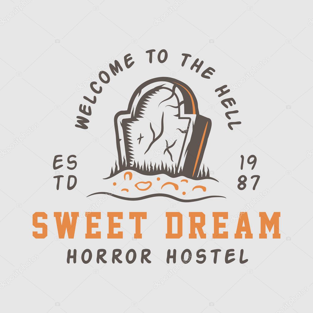 Vintage retro halloween logo, emblem, badge, label, mark, patched Monochrome Graphic Art Illustration Vector