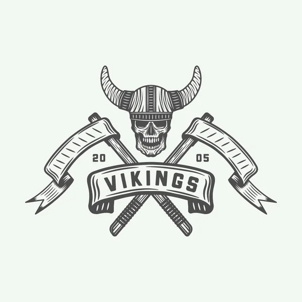 Vintage Vikingler motivasyonel logo, etiket, amblem, retro rozeti — Stok Vektör