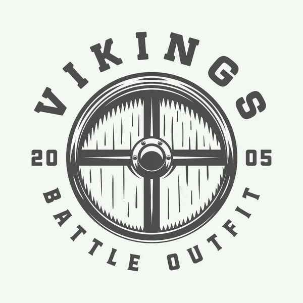 Vintage Vikingler motivasyonel logo, etiket, amblem, retro rozeti — Stok Vektör