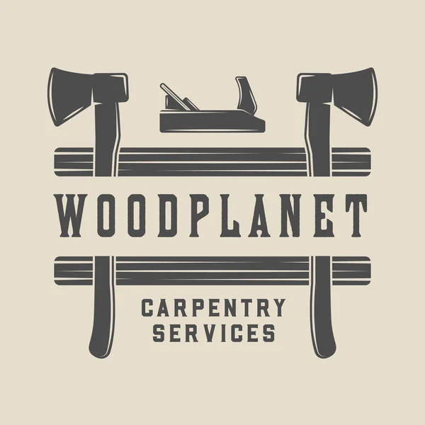 Carpintaria vintage, madeira e etiqueta mecânica, crachá, emblema um —  Vetores de Stock