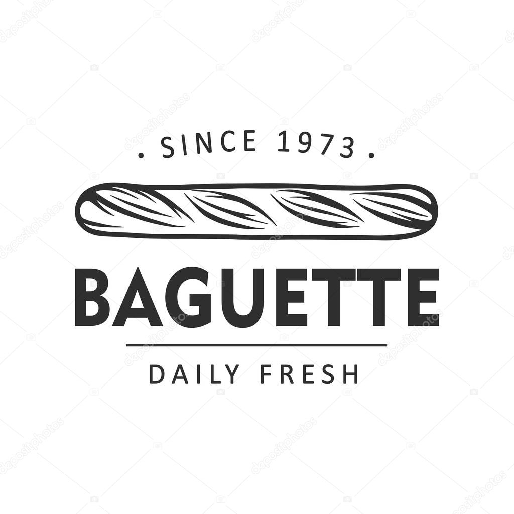 Vintage style bakery shop label, badge, emblem, logo. Monochrome graphic art with engraved design element. Collection of linear vector graphic on white background.