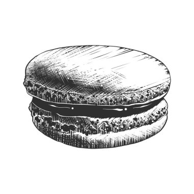 Posterler, süsleme ve baskı için oyulmuş stil illüstrasyon vektör. Beyaz arka plan üzerinde izole el çizilmiş kroki acıbadem kurabiyesi, tek renkli. Vintage gravür tarzı ayrıntılı