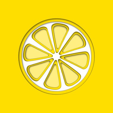 Vektör kağıt kesip sarı limon, şekiller kesilmiş. 3D soyut kağıt sanat tarzı, origami konsept tasarımı, gıda ambalaj, reklam, detoks, kozmetik, sağlıklı beslenme.