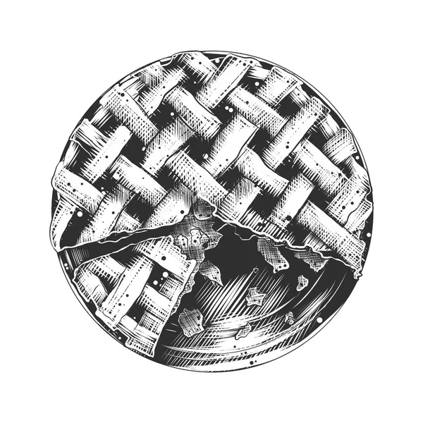 矢量雕刻风格插图海报 装饰和印刷 手绘的美国馅饼的素描在单色隔离在白色背景 详细的复古木刻风格的图纸 — 图库矢量图片