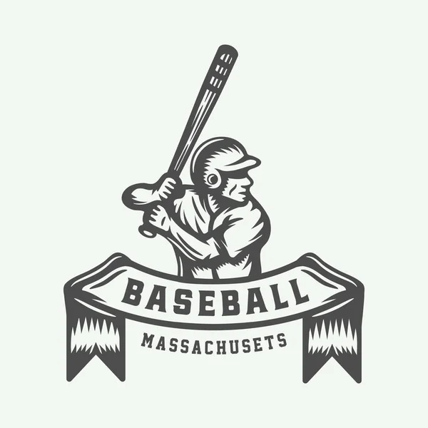 Vintage Baseball Sport Logo Emblem Badge Mark Label Monochrome Graphic — Stock Vector