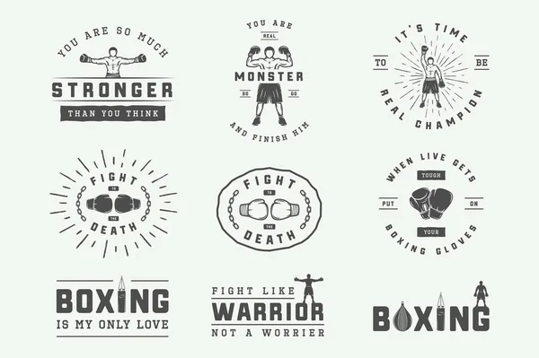 拳击和武术标志徽章和复古风格的标签 励志海报 带有励志的引语 向量例证 — 图库矢量图片