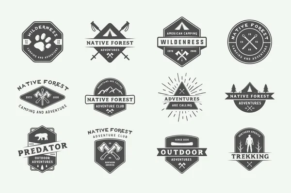 Conjunto Logotipos Camping Vintage Aire Libre Aventura Insignias Etiquetas Emblemas — Vector de stock