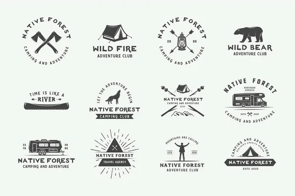 Set Vintage Camping Outdoor Adventure Logos Badges Labels Emblems Marks — Stock Vector