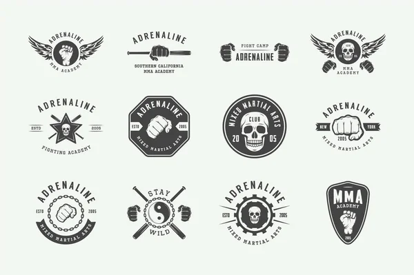 Conjunto Artes Marciales Mixtas Vintage Logotipos Clubes Lucha Emblemas Insignias — Vector de stock