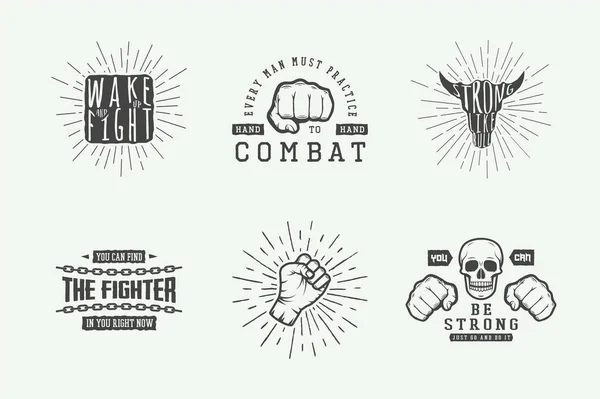 Set Vintage Motivational Inspirational Fighting Poster Retro Style Monochrome Graphic — Stock Vector