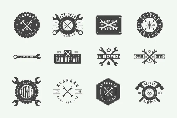 Set Vintage Mechanic Label Emblem Badge Logo Vector Illustration Graphic — Stock Vector