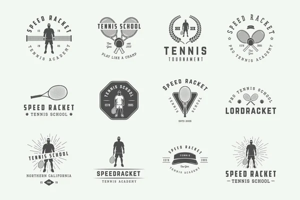 Conjunto Logotipos Tenis Vintage Emblemas Insignias Etiquetas Elementos Diseño Ilustración — Archivo Imágenes Vectoriales