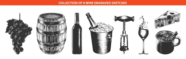 Carte Des Vins Style Gravé Vectoriel Collection Menus Pour Affiches — Image vectorielle
