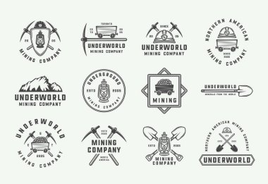 Set of retro mining or construction logos, badges, emblems and labels in vintage style.  clipart