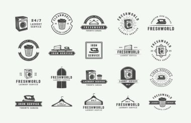 Retro logo rozetleri, amblem ve vintage tarzı etiketlerinde temizlik seti. 
