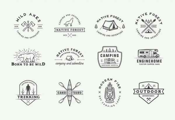 Set of vintage camping outdoor and adventure logos, badges, labels, emblems, marks and design elements. — Stock Vector