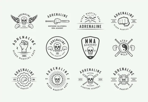 Set of vintage mixed martial arts or fighting club logos, emblems, badges, labels, marks and design elements.