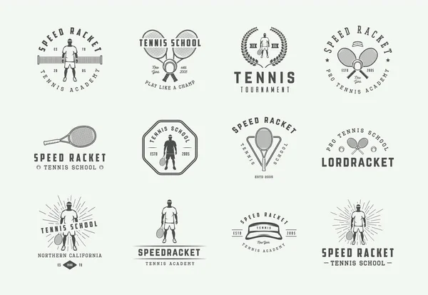 Conjunto de logotipos, emblemas, insignias, etiquetas y elementos de diseño de tenis vintage . — Archivo Imágenes Vectoriales