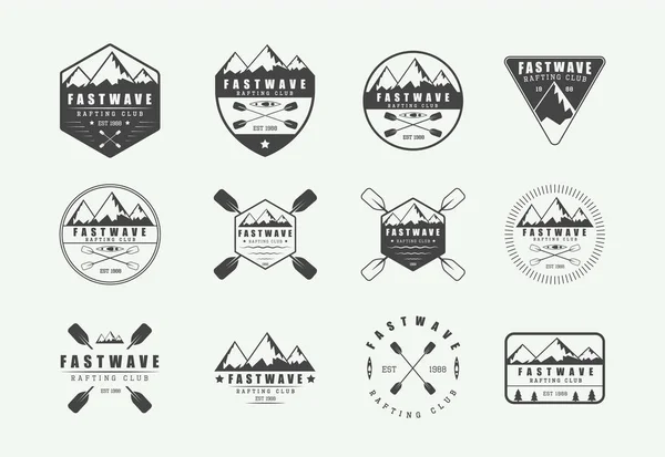 Conjunto de logotipo de rafting vintage, rótulos e crachás. Arte Gráfica . — Vetor de Stock