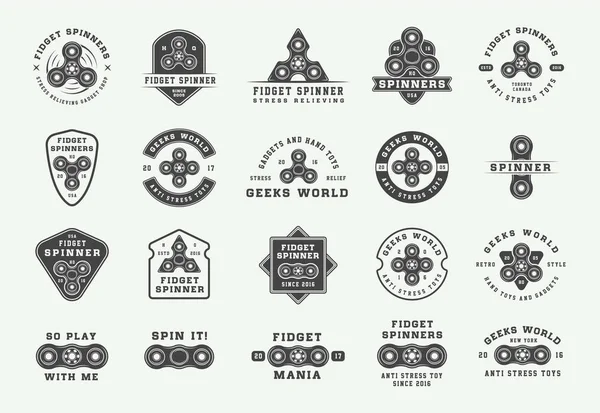 Conjunto de vintage fidget spinners logos, emblemas, insignias y carteles motivacionales . — Vector de stock