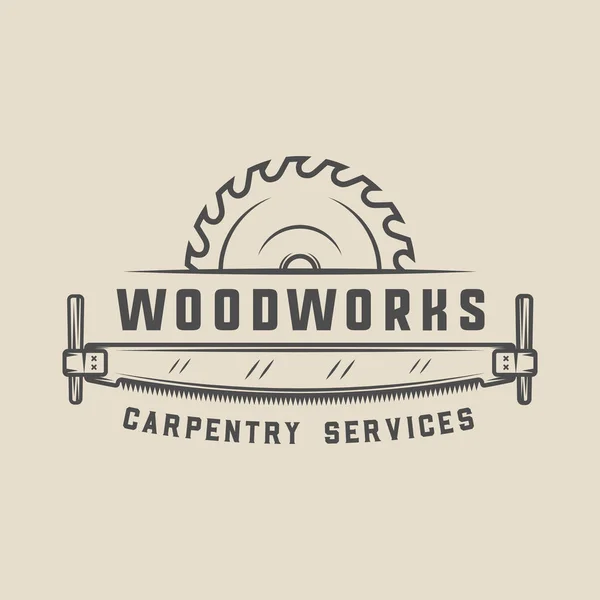 Carpintaria vintage, madeira e etiqueta mecânica, emblema, emblema e logotipo . —  Vetores de Stock