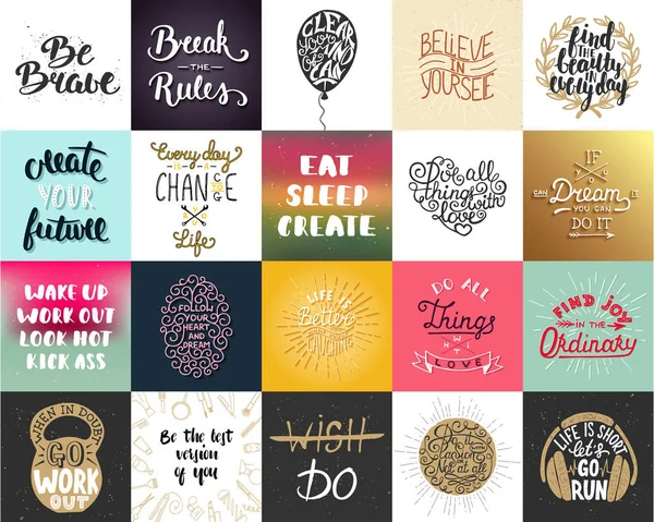 20 vektör motivasyonel ve ilham verici yazı poster, tebrik kartları, dekorasyon, baskılar, t-shirt tasarımı ayarlayın. El çizimi tipografi. El yazısı yazı. Modern mürekkep fırçası kaligrafi. 