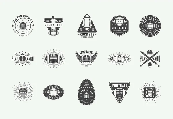 Conjunto de etiquetas de rugby vintage y fútbol americano, emblemas — Vector de stock