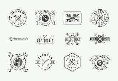 Vintage mekanik etiket, amblem, rozet ve logosu. 