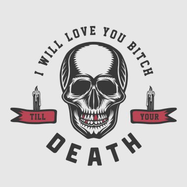 Kafatası ile Vintage retro valentine komik poster. 