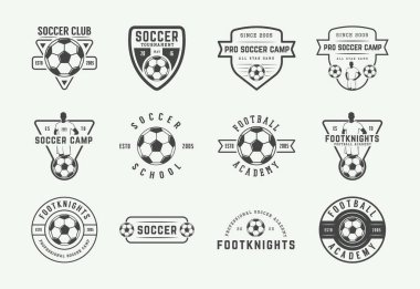 Dizi vintage futbol ya da futbol logo, amblem, rozet. 