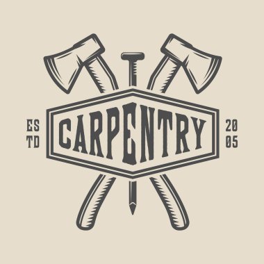 Vintage marangozluk, ahşap ve mekanik etiket, rozet, amblem 