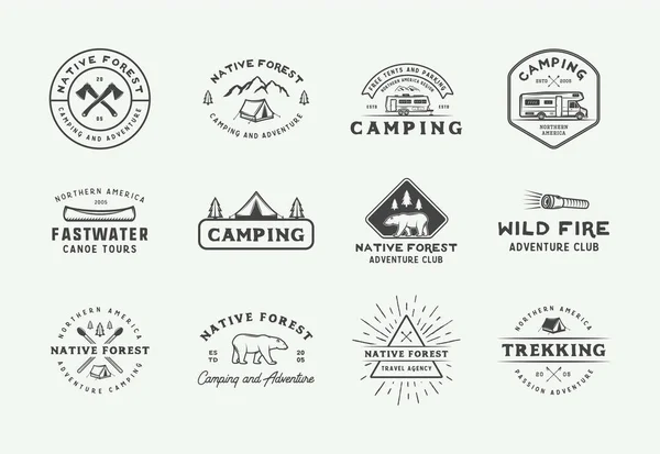 Set of vintage camping outdoor and adventure logos, badges — Stock Vector