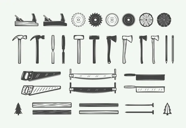 Set van vintage timmerwerk, houtbewerking ontwerpelementen. — Stockvector