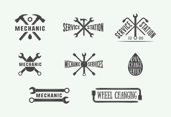 Sada vintage mechanik popisek, emblém, odznak a logo. — Stockový vektor