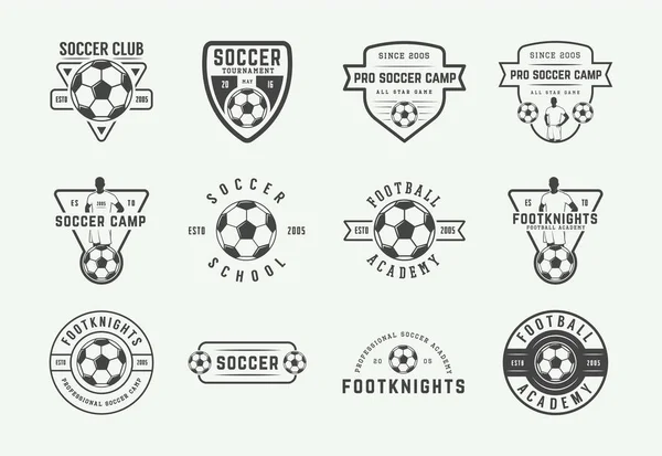 Zestaw z rocznika logo piłka nożna i piłka nożna, emblemat, odznaka. — Wektor stockowy