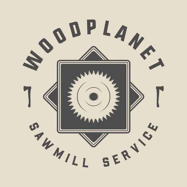 Falegnameria vintage, lavorazione del legno ed etichetta meccanica, distintivo, emblema — Vettoriale Stock