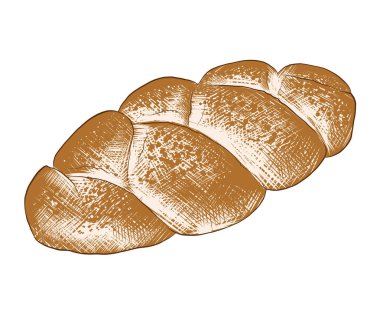 Beyaz arka plan üzerinde izole renkli örgülü ekmek somun El çizilmiş kroki. Detaylı vintage ahşap tarzı çizim. 