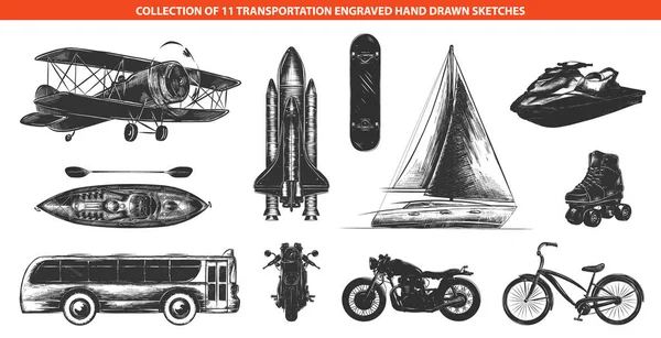 Hand drawn sketches in monochrome isolated on white background. Detailed vintage woodcut style — Stock Vector