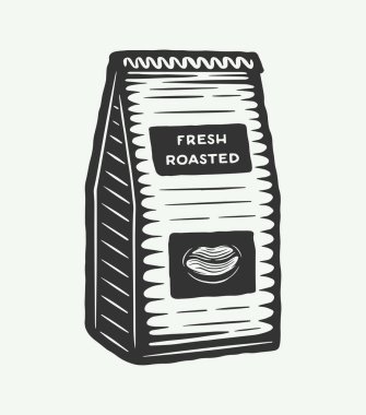 Antika kahve paketi. Sıraya dizilmiş tahta kesim biçimi. 