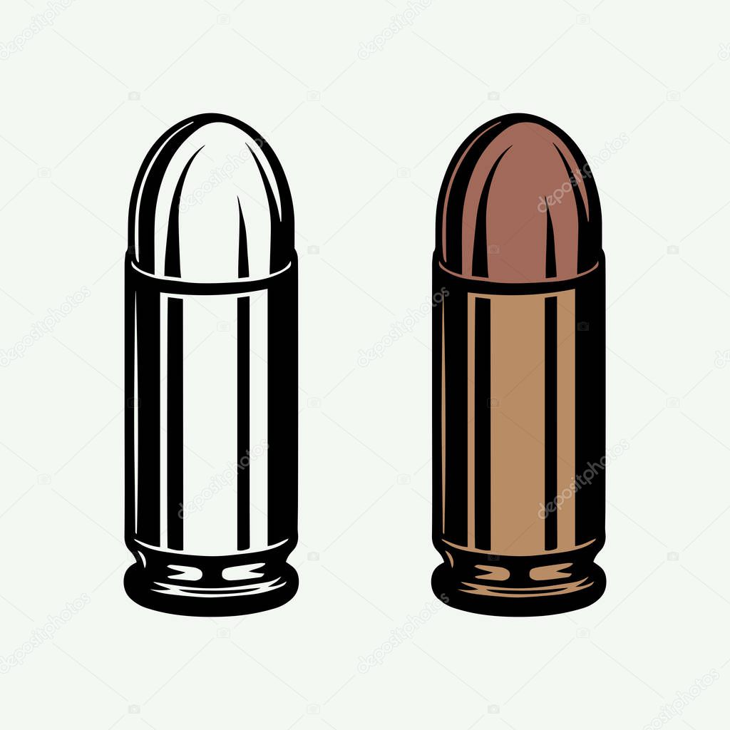 Set of retro vintage bullets in monochrome and color mode. 