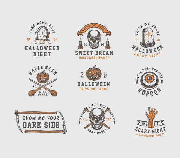 Logos d'Halloween rétro vintage, emblèmes, insignes, étiquettes, marques — Image vectorielle